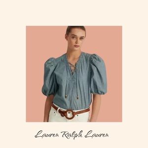Lauren Ralph Lauren Chambray Puff-Sleeve Top